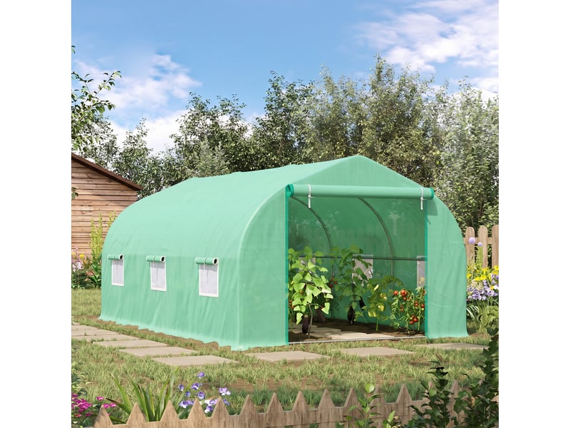  Serre tunnel de 4,5 x 3 x 2 m avec toit incliné en pe et tubes d'acier vert foncé  - Conforama D