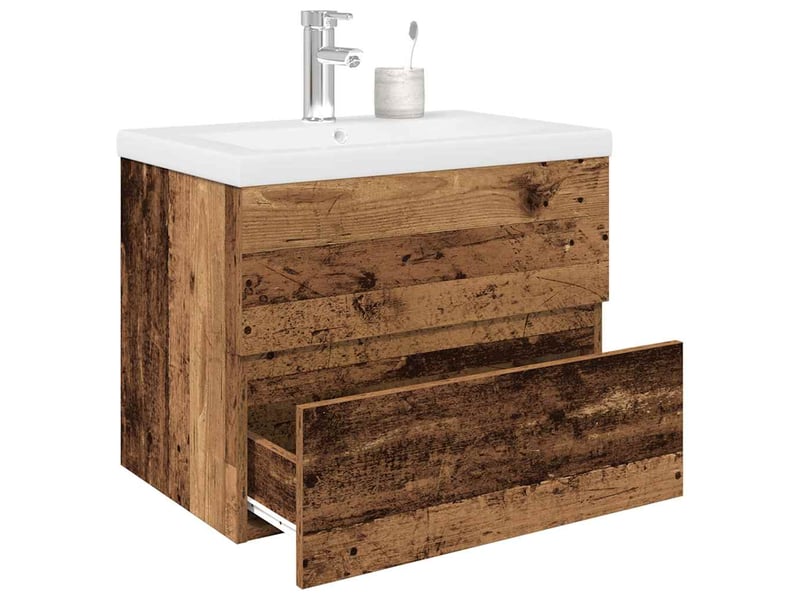 Meuble de lavabo avec bassin et robinet intégrés vieux bois shl8478 - Conforama B