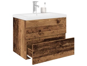 Meuble de lavabo avec bassin et robinet intégrés vieux bois shl8478