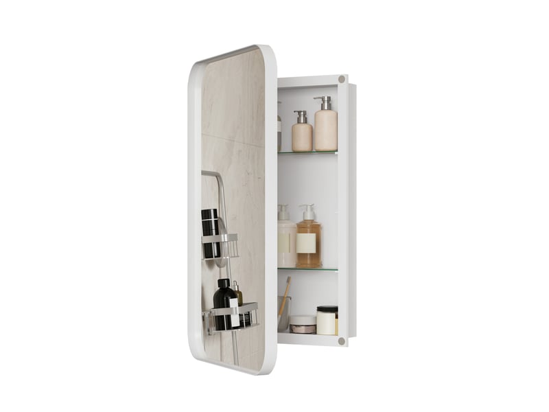  Meuble miroir avec 2 étagères réglables, pose murale ou encastrée pour salle de bain, blanc, 86 × 61 × 18 cm  - Conforama A