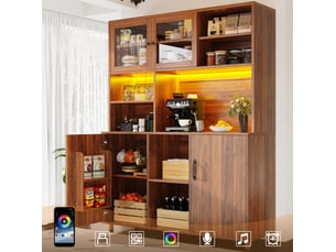 Buffet haut led 140x40x185 cm en bois foncé cravdom