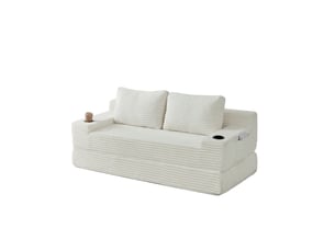Canapé droit compressé convertible BIQZUYA 2 places Velours côtelé Beige
