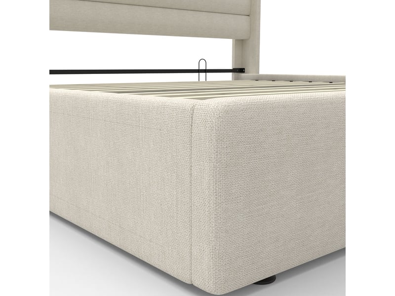 Lit home deluxe led – 200 x 200 cm, beige | lit rembourré avec éclairage - Conforama E