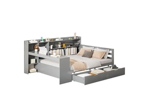 Lit avec rangement 140x200 cm BEAOK coloris gris