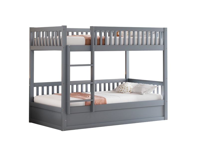Lits superposés enfant 90x200cm avec lit coffre, garde-corps, échelle de montée, sommiers, bois gris, sans matelas - Conforama A