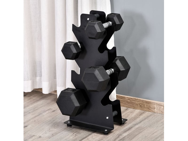 Lot de 2 haltères hexagonaux 4 kg noir métal, poignée moletée pour exercices de force à domicile et en salle - Conforama B