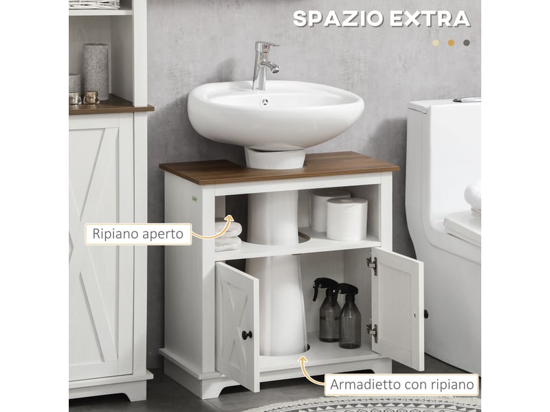  Meuble sous lavabo avec deux portes, étagère ouverte, 60 x 30 x 60 cm  - Conforama W