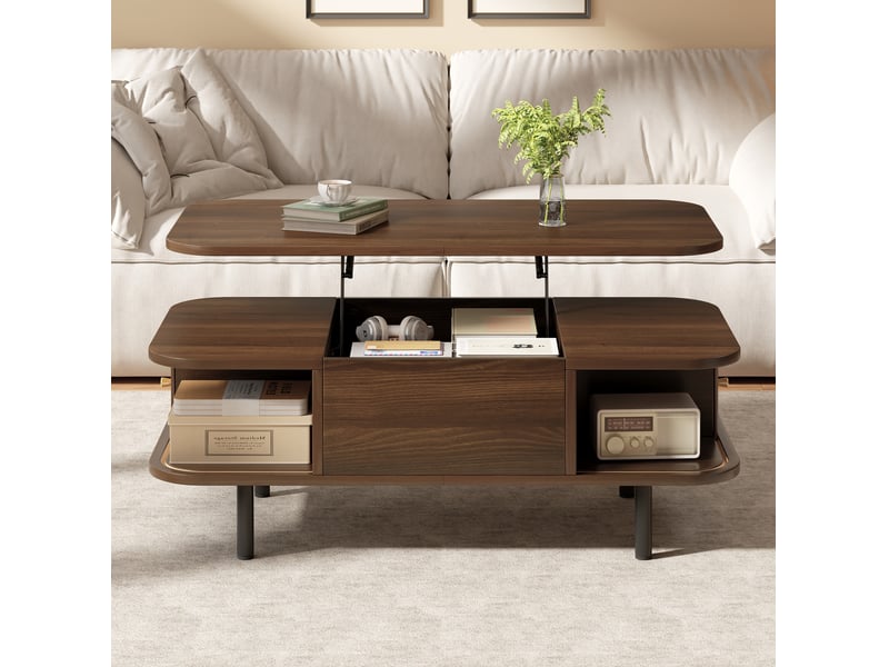 Table basse relevable 101x51x52,5 cm en mdf coloris noyer avec rangement - Conforama D