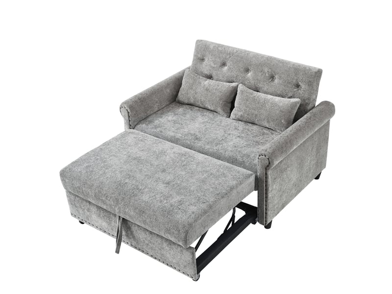  Canapé convertible 3-en-1 2 places 120 x 80 x 82 cm avec dossier 3 positions, lit gigogne et 2 coussins, chenille, mousse et bois, gris OMNIGLINT TRADING LTD - Conforama A