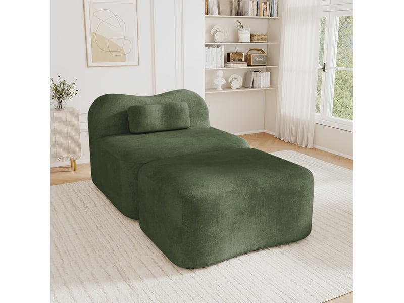  Canapé modulable, canapé 1 place, en tissu, vert, avec pouf, pour salon, chambre, adapté à l'espace de vie, appartement  - Conforama C