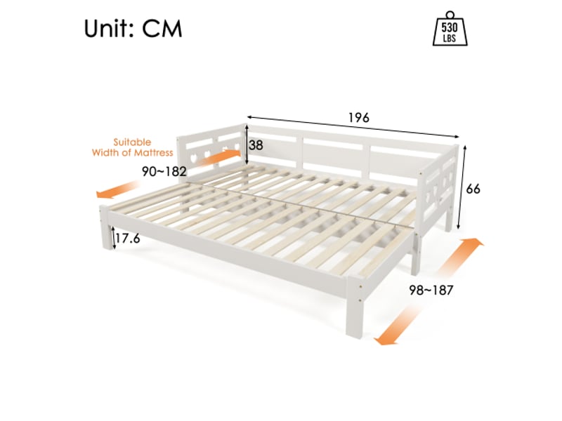  Lit gigogne 90x190 cm, rangement sous-lit et 2e couchage, en bois, blanc, sans matelas  - Conforama D