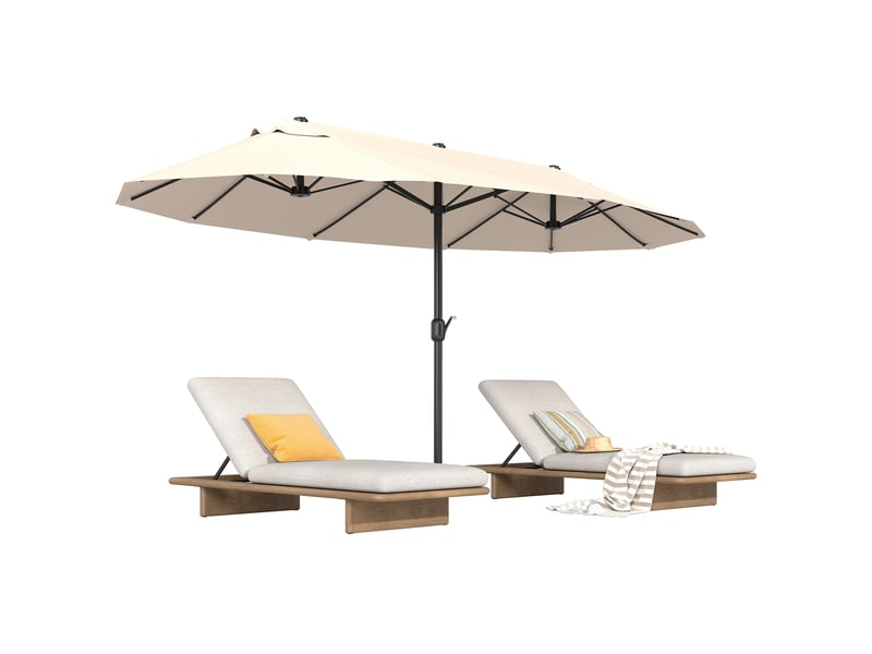 Grand parasol déporté avec manivelle, résistant aux intempéries, acier et polyester, beige, dimensions 455 cm x 270 cm x 240 cm - Conforama E