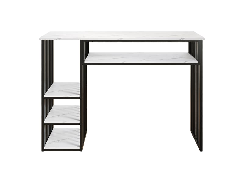 Table de bar,140x40x105 cm,avec étagères,mdf,effet marbre blanc et noir - Conforama D