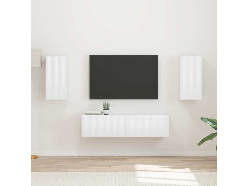  Ensemble meuble tv - banc tv - meuble de rangement 4 pcs blanc brillant bois d'ingénierie  - Conforama B