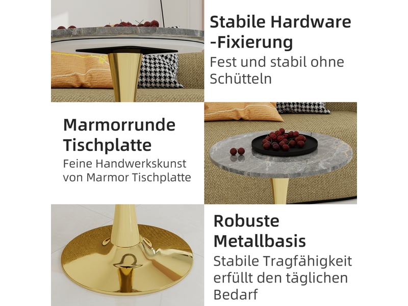  Table ronde,70x70x72 cm,2 places style contemporain,marbre artificiel,doré  - Conforama E