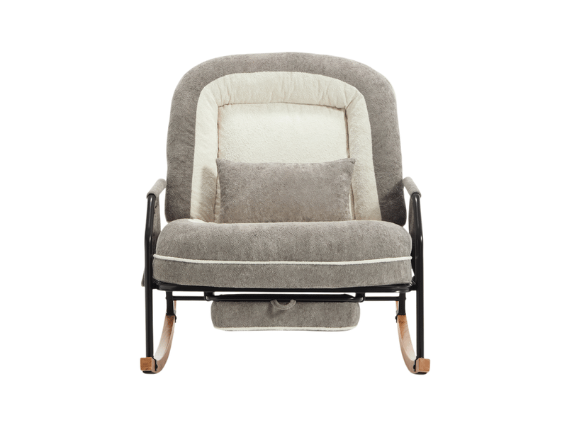  Fauteuil à bascule avec repose-pieds, fausse fourrure gris clair, dossier réglable, pochette latérale, coussin rembourré, intérieur extérieur  - Conforama A