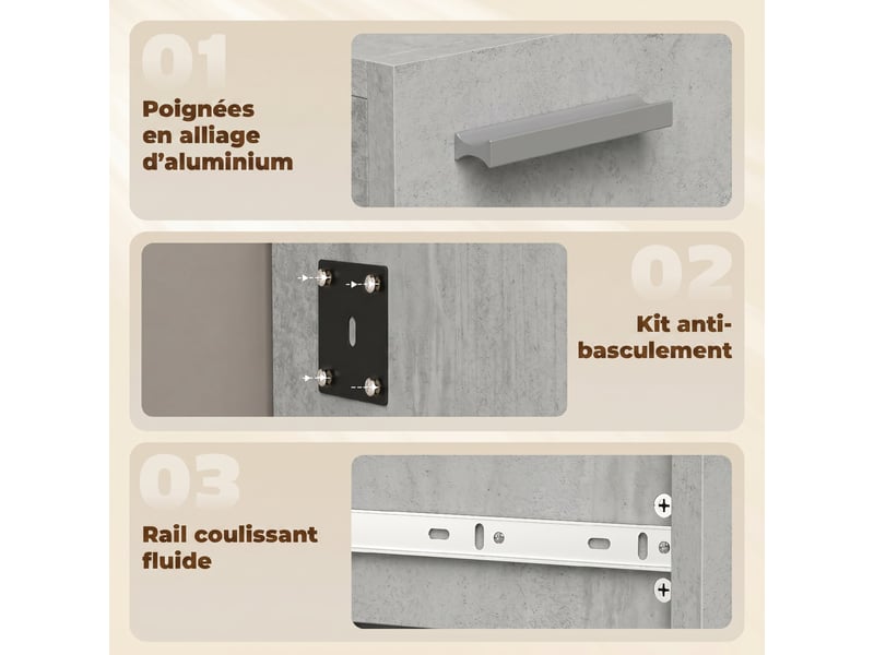  Ensemble meuble d'entrée avec meuble à chaussures abattant, vestiaire avec miroir, tiroir et plateau, gris  - Conforama R