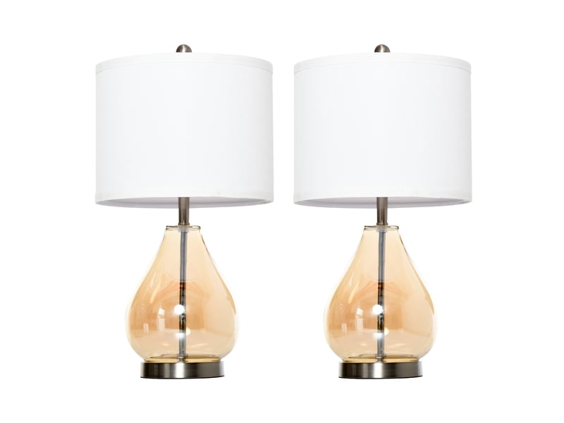  Lot de 2 lampes de table . Lampe de table avec abat-jour en lin. Pied en verre en forme de larme. Lampe de chevet avec douille e27  - Conforama A