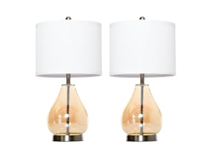 Lot de 2 lampes de table . Lampe de table avec abat-jour en lin. Pied en verre en forme de larme. Lampe de chevet avec douille e27