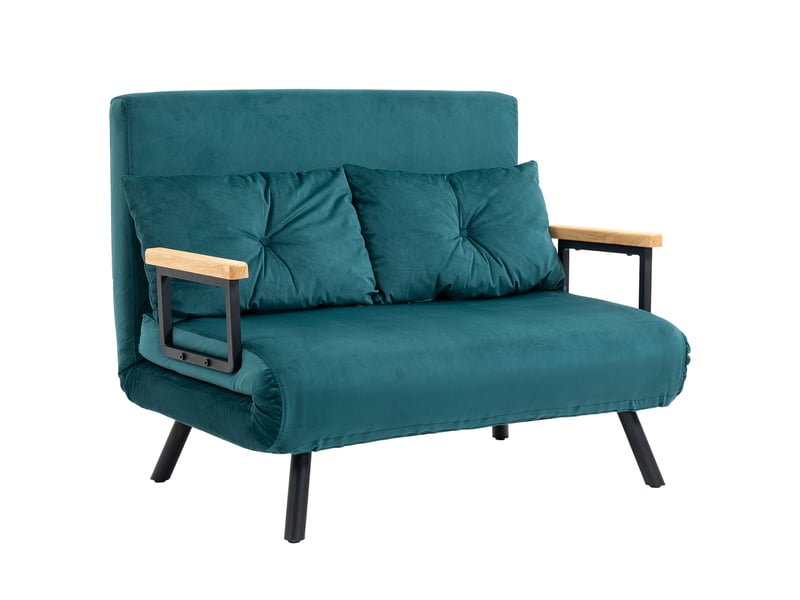  Canapé convertible 2 places avec dossier réglable à 5 niveaux et 2 coussins rembourrés, revêtement velours, vert canard  - Conforama B