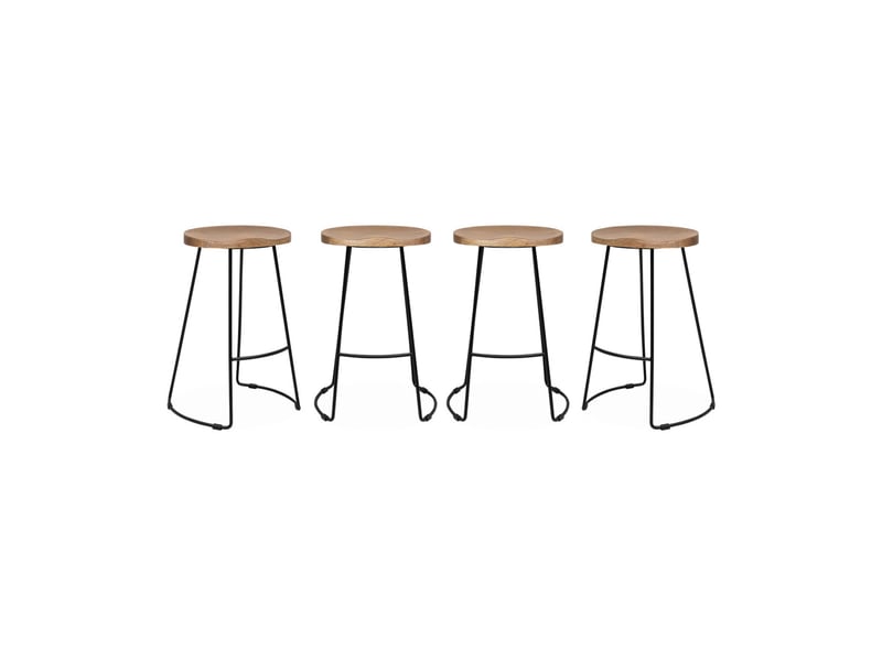  Lot de 4 tabourets de bars bois de manguier naturel et acier. Avec repose pieds. 65cm  - Conforama A