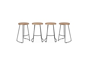 Lot de 4 tabourets de bars bois de manguier naturel et acier. Avec repose pieds. 65cm