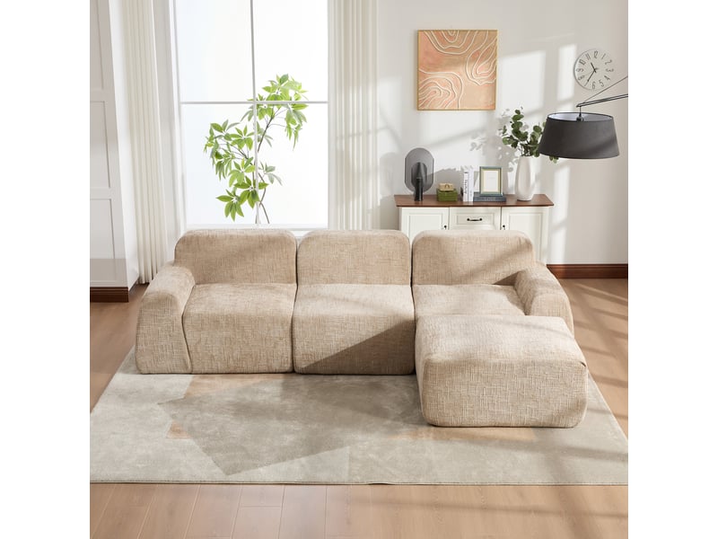 Canapé modulable, canapé de salon, format compressé, en tissu chenille, kaki, base antidérapante, mousse haute résilience 30d - Conforama D