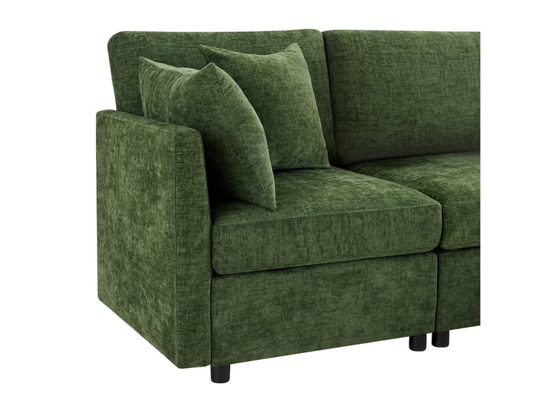  Canapé d'angle en l ,4 places,avec tabouret mobile et 4 coussins chenille,216x161x81,vert  - Conforama E