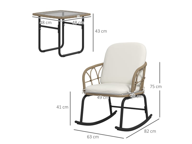 Salon de jardin 3 pièces 63x82x75 cm 2 fauteuils à bascule avec table métal jaune  - Conforama C