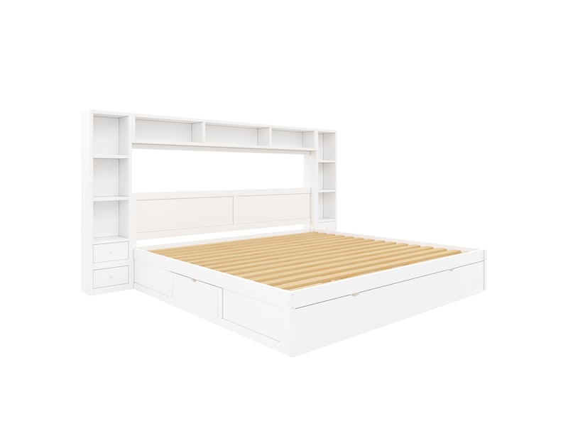  Lit adulte,180x200 cm,7 tiroirs, rangements et led,mdf,blanc  - Conforama D