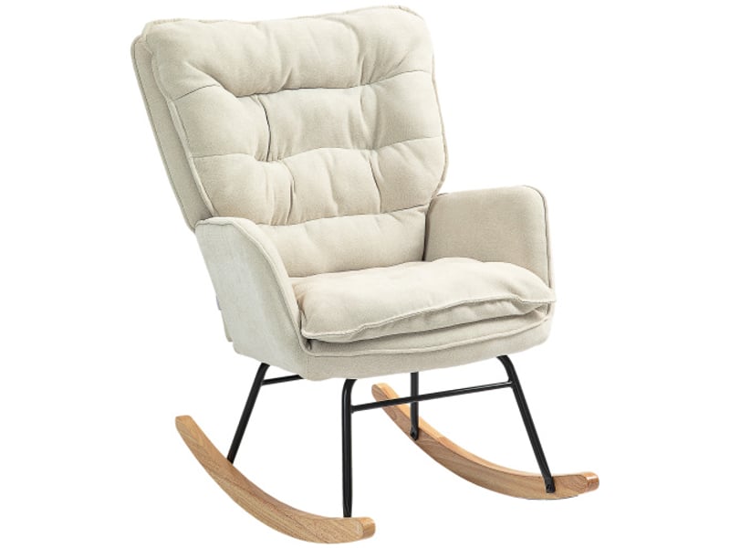  Fauteuil à bascule beige en tissu effet chenille, accoudoirs, charge 120 kg, pour salon et chambre  - Conforama A