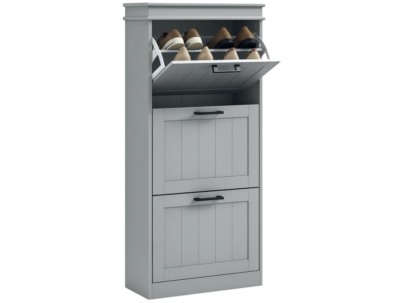  Meuble à chaussures, armoire à chaussures 3 portes abattants 15 paires, étagères réglables, 54 x 24 x 117,5 cm, gris  - Conforama A