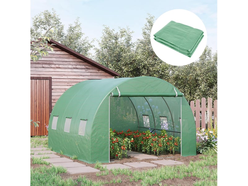 Bâche de rechange pour tunnel de jardin 300x300x200 cm – verte – pe anti-uv imperméable avec porte zippée à enrouler - Conforama B