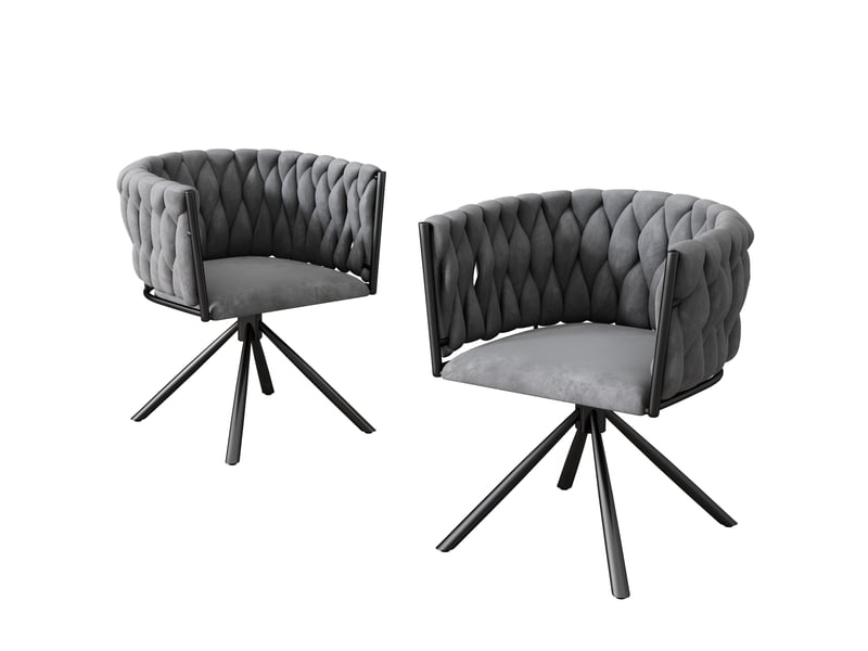  Lot de 2 chaises de salle à manger avec pivotantes, accoudoir, pied en métal, velours, gris  - Conforama A