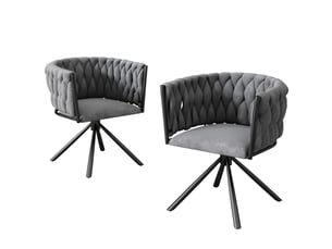 Lot de 2 chaises de salle à manger avec pivotantes, accoudoir, pied en métal, velours, gris
