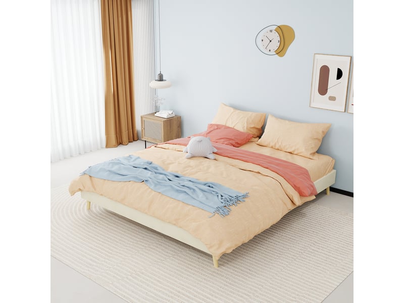  Lit cadre 160x200 cm, design moderne, panneau de particules et bois, beige, sans matelas  - Conforama B