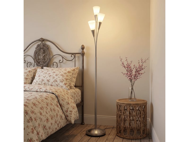  Lampadaire argenté en verre et métal, cadre q235 stable, 3xe14 sans ampoule fournie  - Conforama B