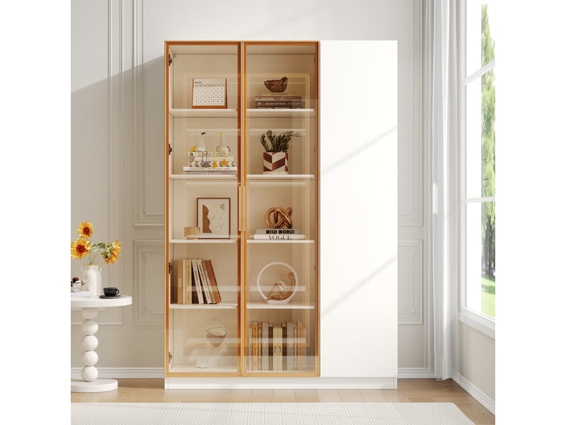  Vitrine en verre 110x35x165 cm vitrine armoire à 3 portes meuble de rangement avec éclairage led étagères réglables - blanc  - Conforama C