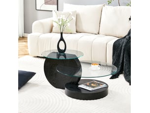 Table basse 90x70x44 cm avec verre de sécurité, meuble de salon, style simple, structure en mdf, noir et transparent
