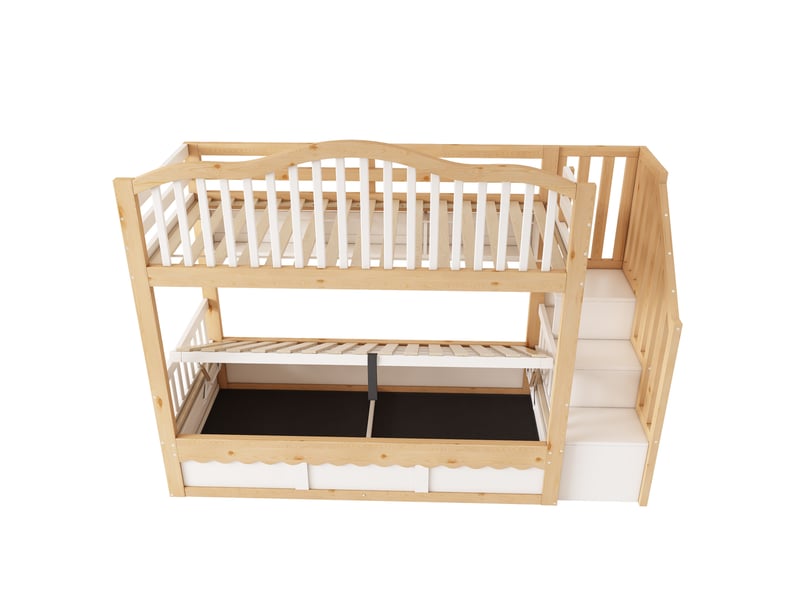  Lit superposé 90x200 cm avec escalier-rangement et barrière antichute, bois AB400435678A - Conforama W