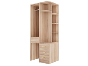 Armoire avec 1 porte, penderie ouverte, étagères et tiroirs, style minimaliste, pour chambre, en mdf, bois, 70 × 55 × 175 cm