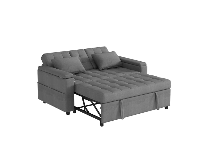  Canapé droit convertible 2 places coton et lin gris canapé gris - Conforama A