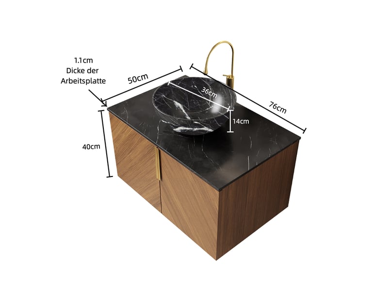  Meuble vasque mural 76x50 cm 2 portes noir chêne brun  - Conforama E