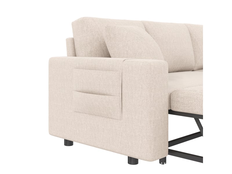 Canapé d'angle convertible 3-4 places en tissu effet lin beige avec coffre et méridienne réversible - Conforama D