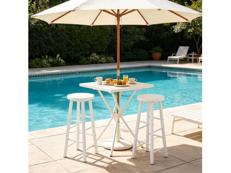 Tabouret de bar industriel lot de 2 avec repose-pieds et patins de protection en mdf et métal blanc - Conforama E