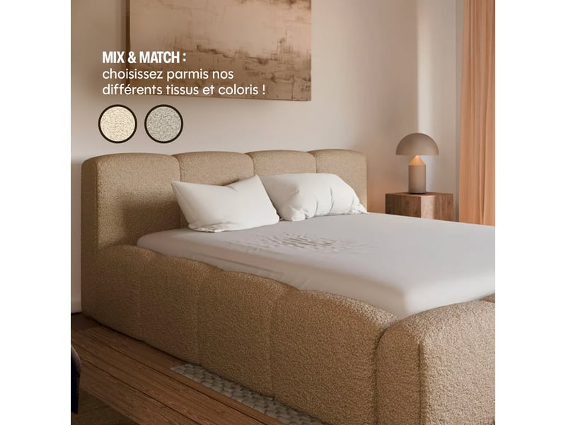 Lit coffre équinox taupe drimz - 140x190cm - tissu bouclé Équinox - Conforama D
