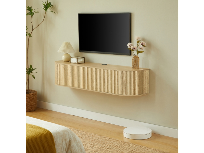  Meuble tv mural 140x32x30 cm avec passe-câbles, panneau de particules mdf, naturel  - Conforama C