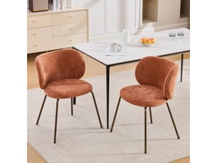 Lot de 2 chaises de salle à manger, chaise de cuisine confortable avec dossier incurvé, tissu chenille doux et pieds en métal bronze, orange