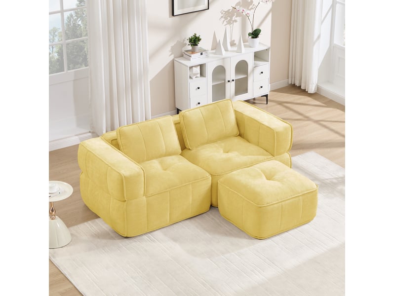 Canapé modulaire d’angle 2 places 198x93x67cm, sans cadre, mousse haute densité, assise profonde, polyester, jaune - Conforama D