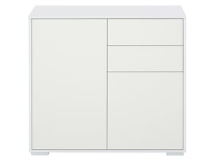 Buffet de cuisine à 2 portes, 2 tiroirs, structure blanche laquée, étagère réglable et système d'ouverture par simple pression, 79 x 36 x 74 cm, blanc